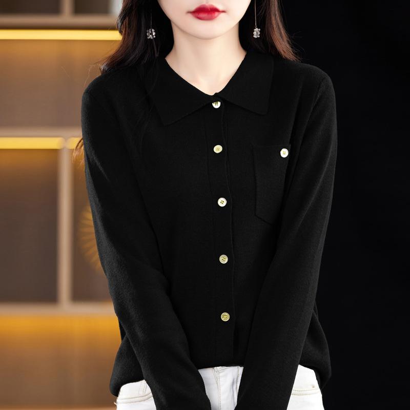 Рубашка поло с длинным рукавом, женский свитер, осенний прямой трикотажный топ с лацканами
