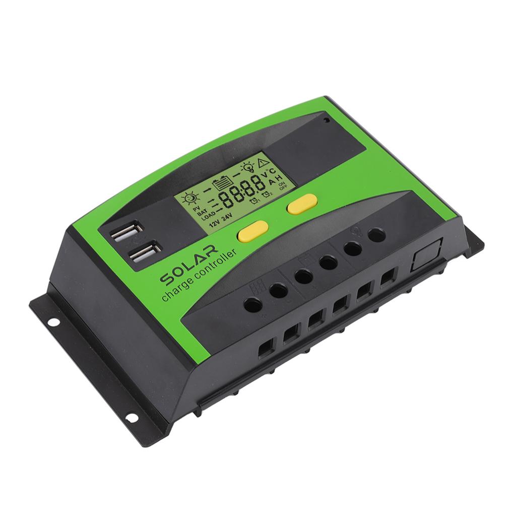 12 В/24 В ШИМ-контроллер солнечной батареи с двумя USB-портами и двумя кнопками управления, контроллер солнечной зарядки с ЖК-дисплеем
