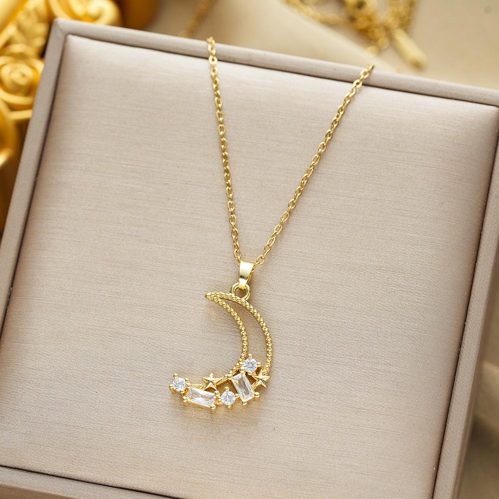 Звезды и Луна инкрустированные цирконием полые ожерелья мода женщины