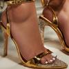 Fashion New Elegant Party Sandals Women Wedding Banquet Shoes Sexy Crystal Rhinestones Pointed Toe Stripper High Heels Gold Sandalias