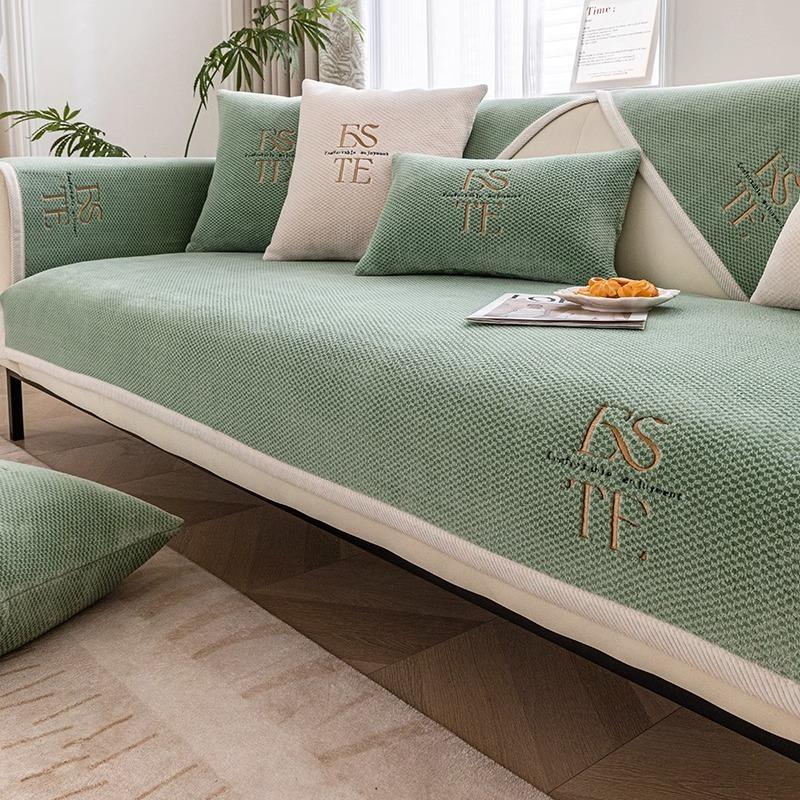 Роскошный чехол для дивана в синельную клетку с белым краем, универсальные нескользящие диванные подушки для гостиной, подлокотники, полная посылка, чехол, подушка