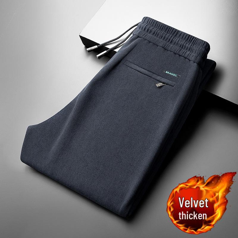 Мужские вельветовые брюки на флисовой подкладке - Эластичные, Свободного кроя, Прямого покроя для осени и зимы