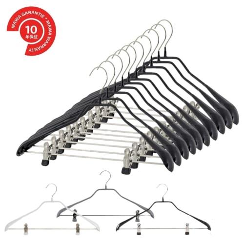 MAWA German-made Non-Slip MAWA Body Form Hangers for Suits and Coats with Clips, 42LK, Set of 10, Black, 10-Year Warranty