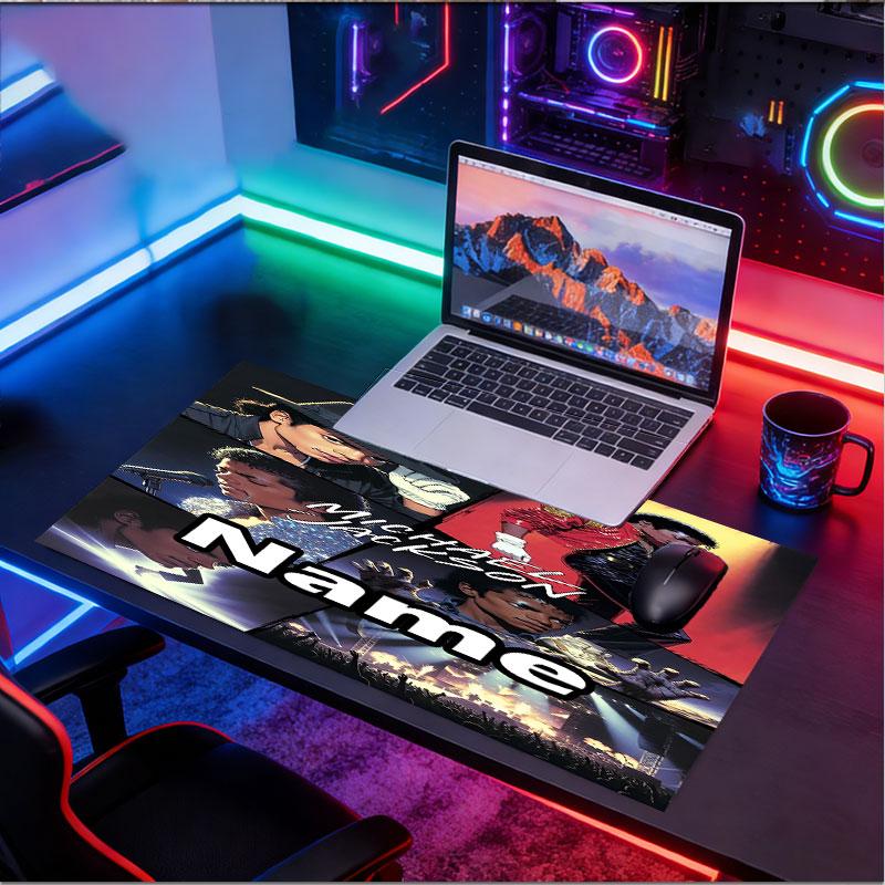 Custom Name Personalized Michael Jackson Pattern Mousepad, Laptop PC Desk Mat, Decorative Desk Mat for Home Keyboard Pad Gift