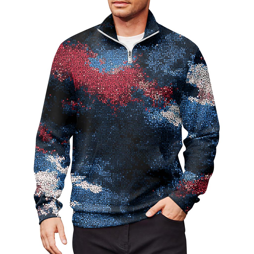 Мужской свободный повседневный свитшот на молнии 1/4, модный топ с длинным рукавом и принтом, с карманами