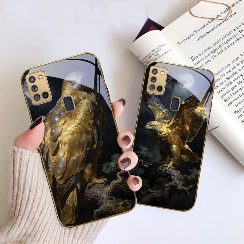 Золотой орел с крыльями Для Samsung A 31 32 A33 A34 35 14 A15 13 A16 25 26 50 52 53 54 55 56 70 71 72 73 Золотой стеклянный чехол для телефона