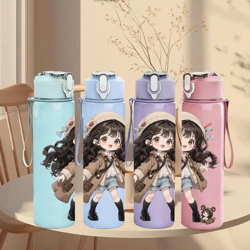 1PC Coat Scarf Autumn Style Girl Pattern 750ml Color Plastic Sports Water Bottle Leakproof Flip Straw Lid Suitable for Sports Office Home Use