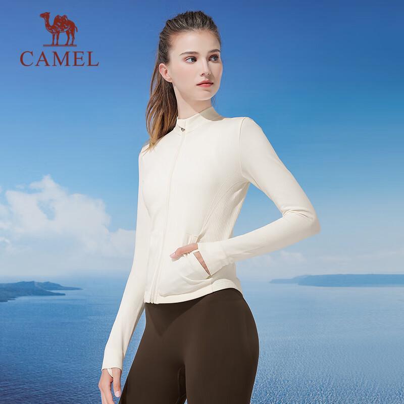 Camel Женская трикотажная куртка UPF с воротником-стойкой, облегающего кроя, для бега и фитнеса