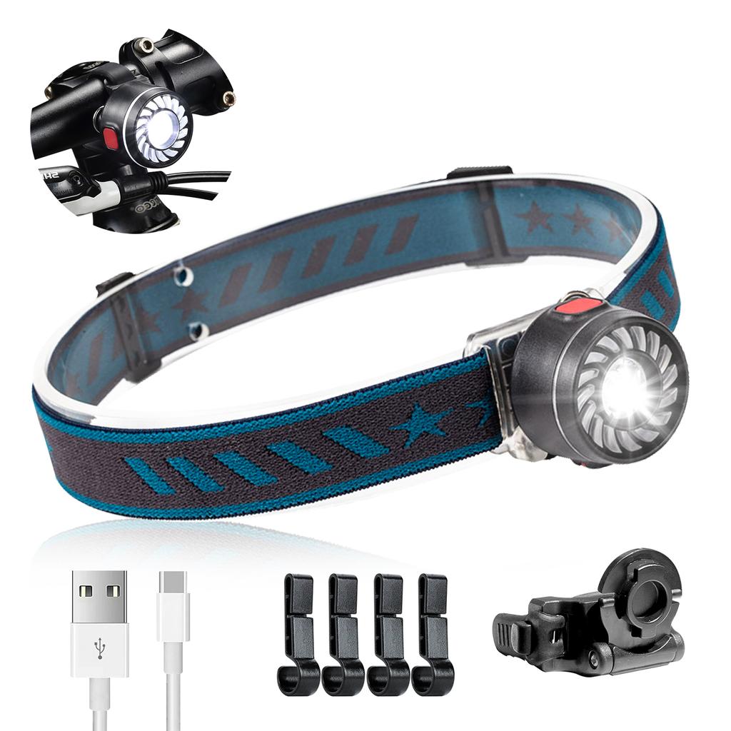 Светодиодный перезаряжаемый налобный фонарь 1 унция, легкий налобный фонарь с красным светом и 7 режимами, задний фонарь для велосипеда с кронштейном для велосипеда и 4 крючками, водонепроницаемый налобный фонарь