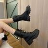 Footwear Round Toe Shoes for Women Black Mid Calf Ladies Boots Half High Biker Spring 2024 New Gyaru Boot On Promotion Pu Goth