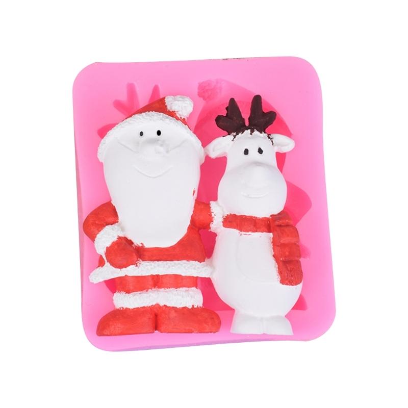 Santa Claus Elk Fondant Chocolate Mould Cake Toppers Baking Tool Christmas Ornament Silicone Mold Easy To Clean