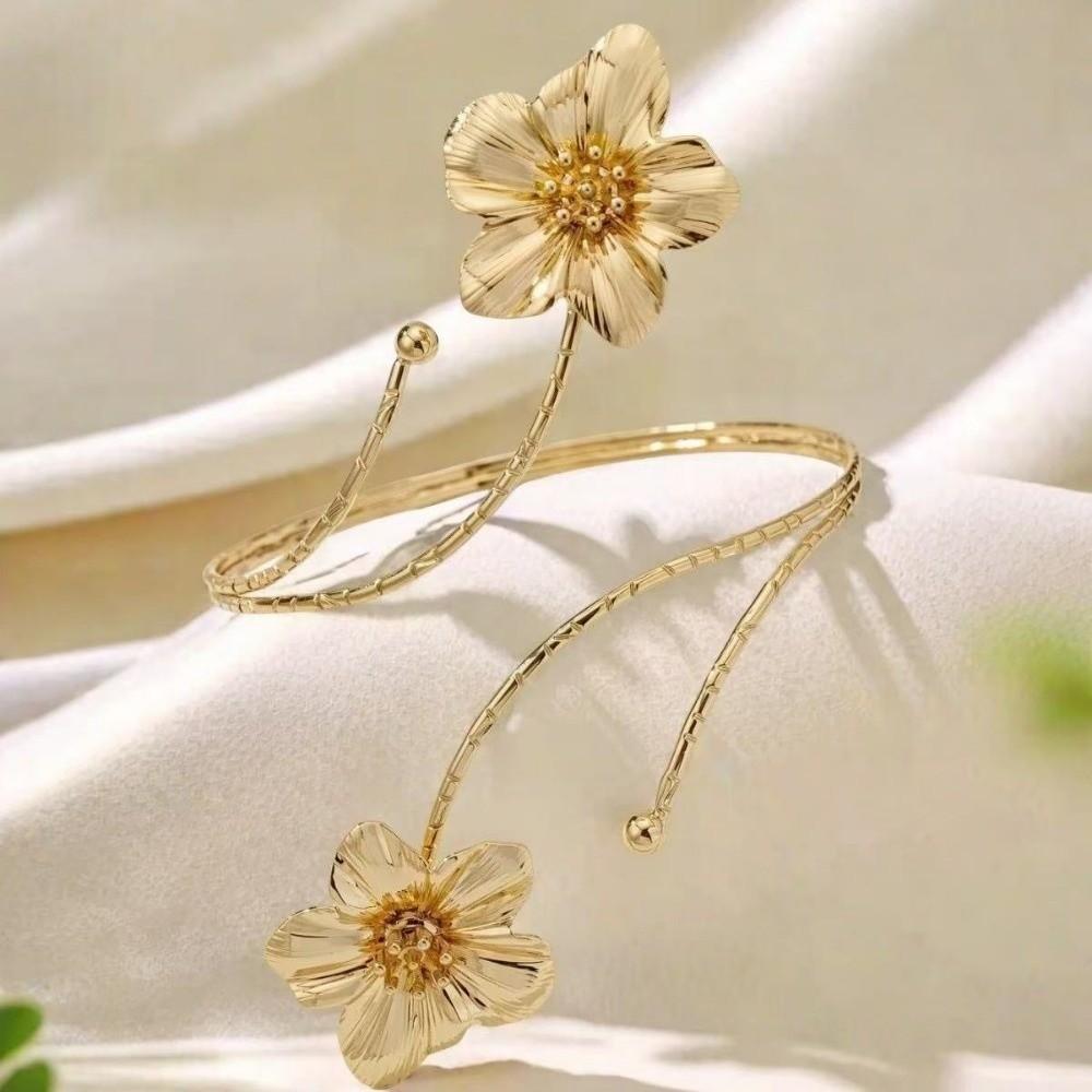 White Butterfly Flower Arm Cuff Gold Color Flower Cuff Arm Ring Vintage Spiral Arm Bracelet Gifts