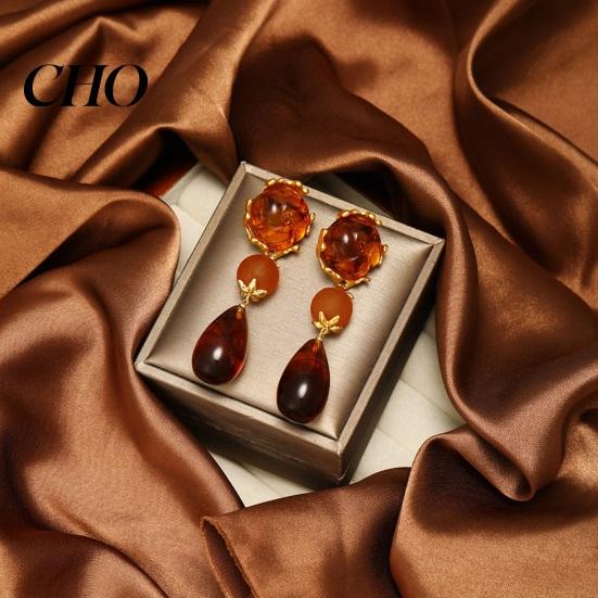 Prong Setting Earrings Water Drop Earrings, with Amber Gradient Design, Durable Comfortable Wear Alloy Retro Elegant Style Jewelry for Women Vintage