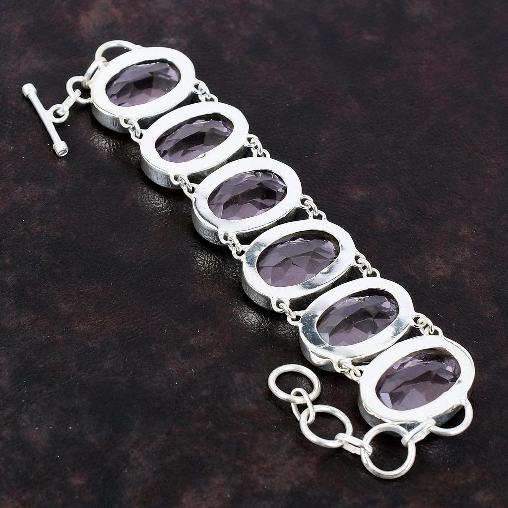 Граненый розовый браслет из кунцита Ювелирные изделия ручной работы Браслет из стерлингового серебра 925 пробы Браслет из натурального драгоценного камня Регулируемый браслет-цепочка Свадебный подарок