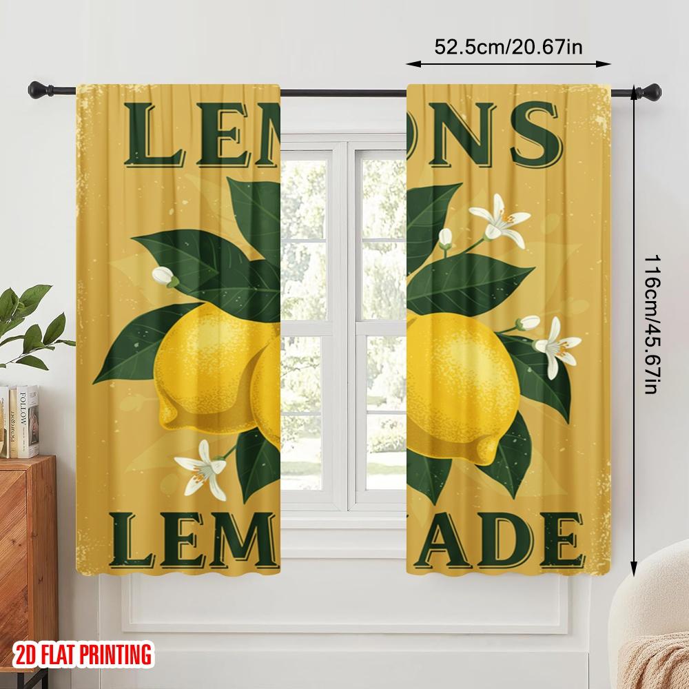 2pcs 2D Flat Printing Party Curtain Lemons Make Lemonade Fabric Without Electricity Festive Curtains Use for Living Room Outdoor