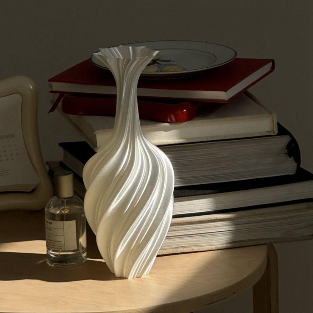Vintage Style 3D Printed Flower Vases Swirl Pattern Minimalist Floral Decor Tabletop Display