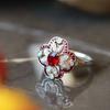 High Quality Inlaid Red Ruby Rings for Women Vintage Hollow Out Flower Exquisite Charms Banquet Wedding Jewelry