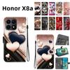 Чехол-книжка из искусственной кожи ручной работы для Honor X8a, противоскользящий, противоударный, с ремешком на запястье и дизайном в виде сердца/розы и кошки