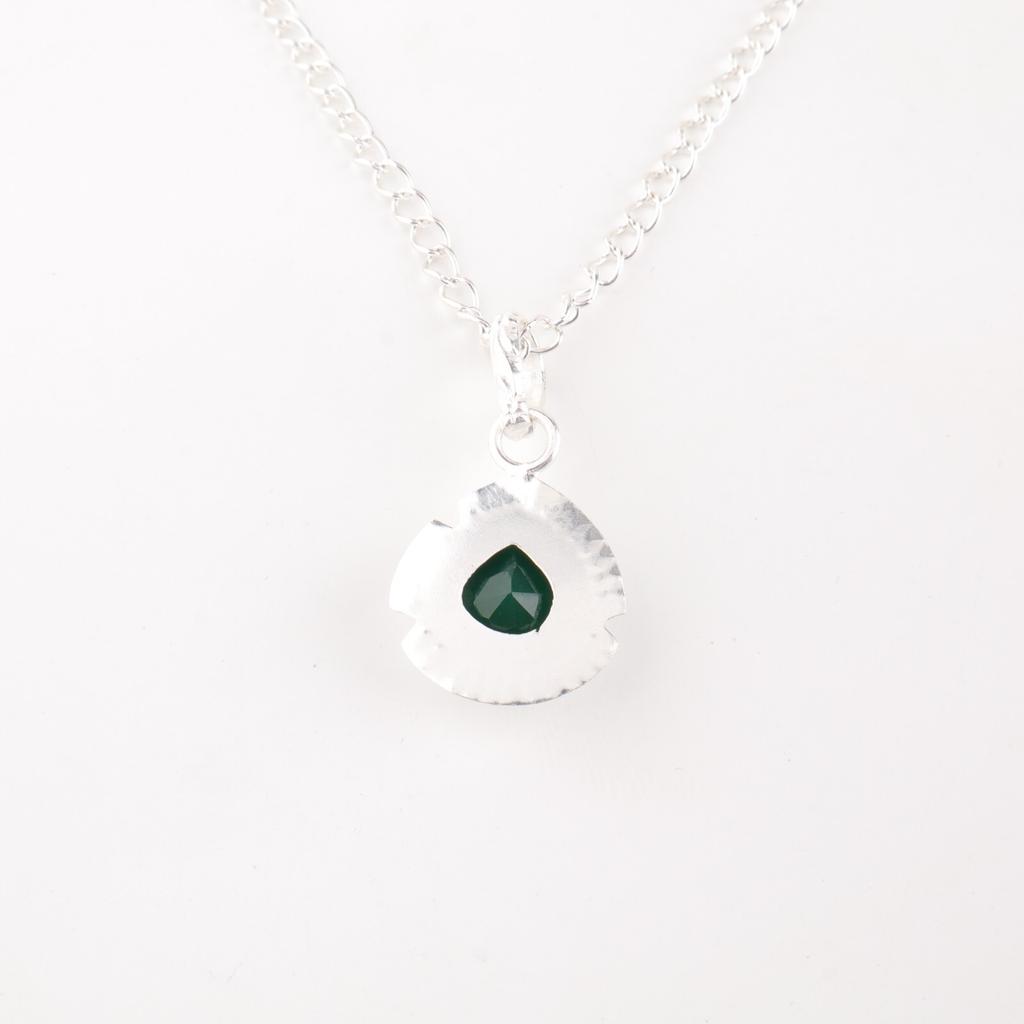 Редкий драгоценный камень Зеленый Оникс Ювелирные изделия из серебра 925 пробы Ручная работа Бохо Подвеска 1,15" PP-8-14