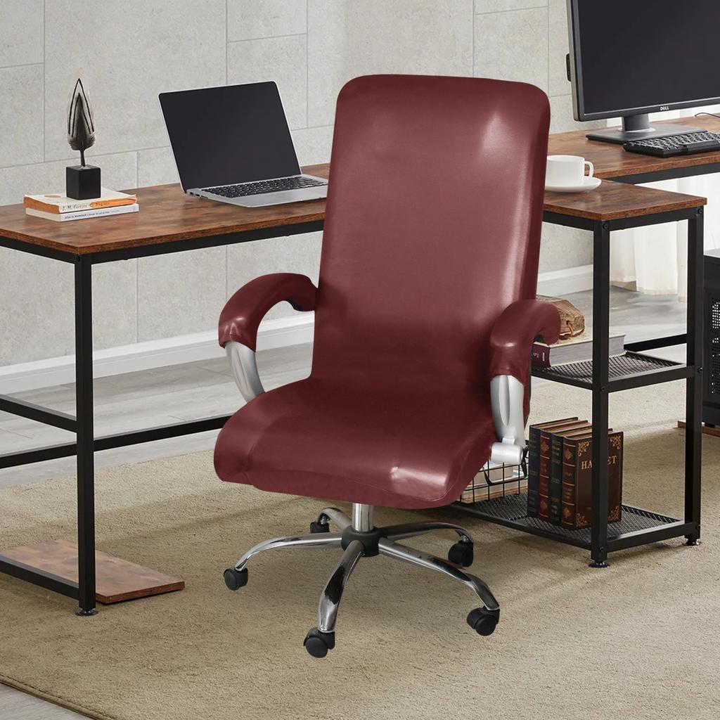 Водонепроницаемый чехол для офисного кресла с чехлами для подлокотников, чехол для компьютерного кресла из искусственной кожи, чехол для вращающегося кресла, чехол для стула с высокой спинкой