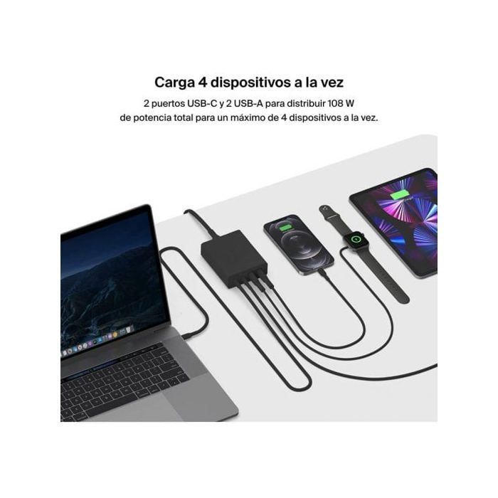 Chargeur - Belkin - DOCK 108W - 4 Ports - USB-C et USB-A - Intelligent Power Sharing