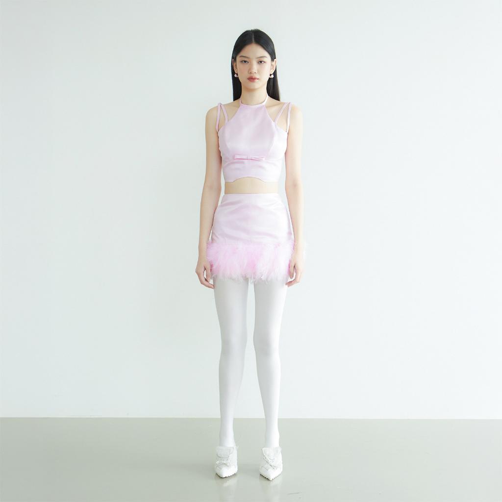 Leobyui Pink Satin Feather Skirt