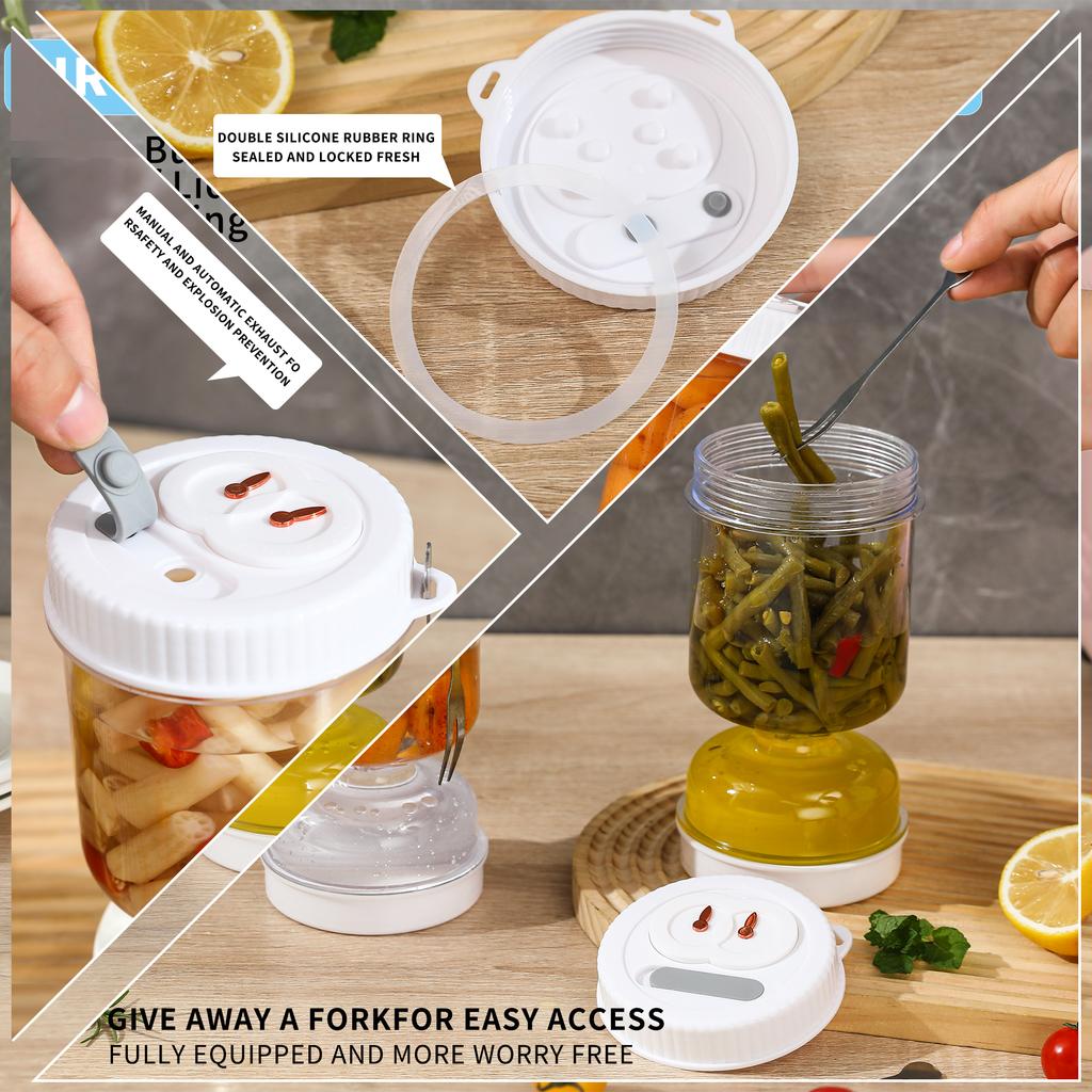 Pickles Jar with Lids Strainer Olives Hourglass Jug Food Storage Kimchi Container Jalapenos Fermentation Kitchen Separator