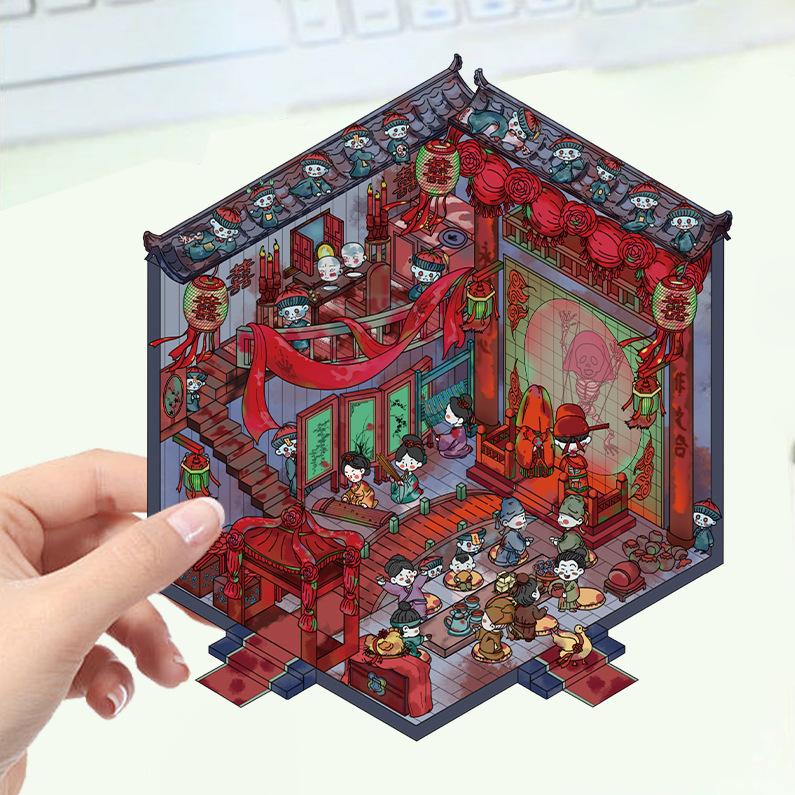 Cartoon Landscape Stickers Multiple Miniature World 3D Hut Unzip DIY Scene Manual Post