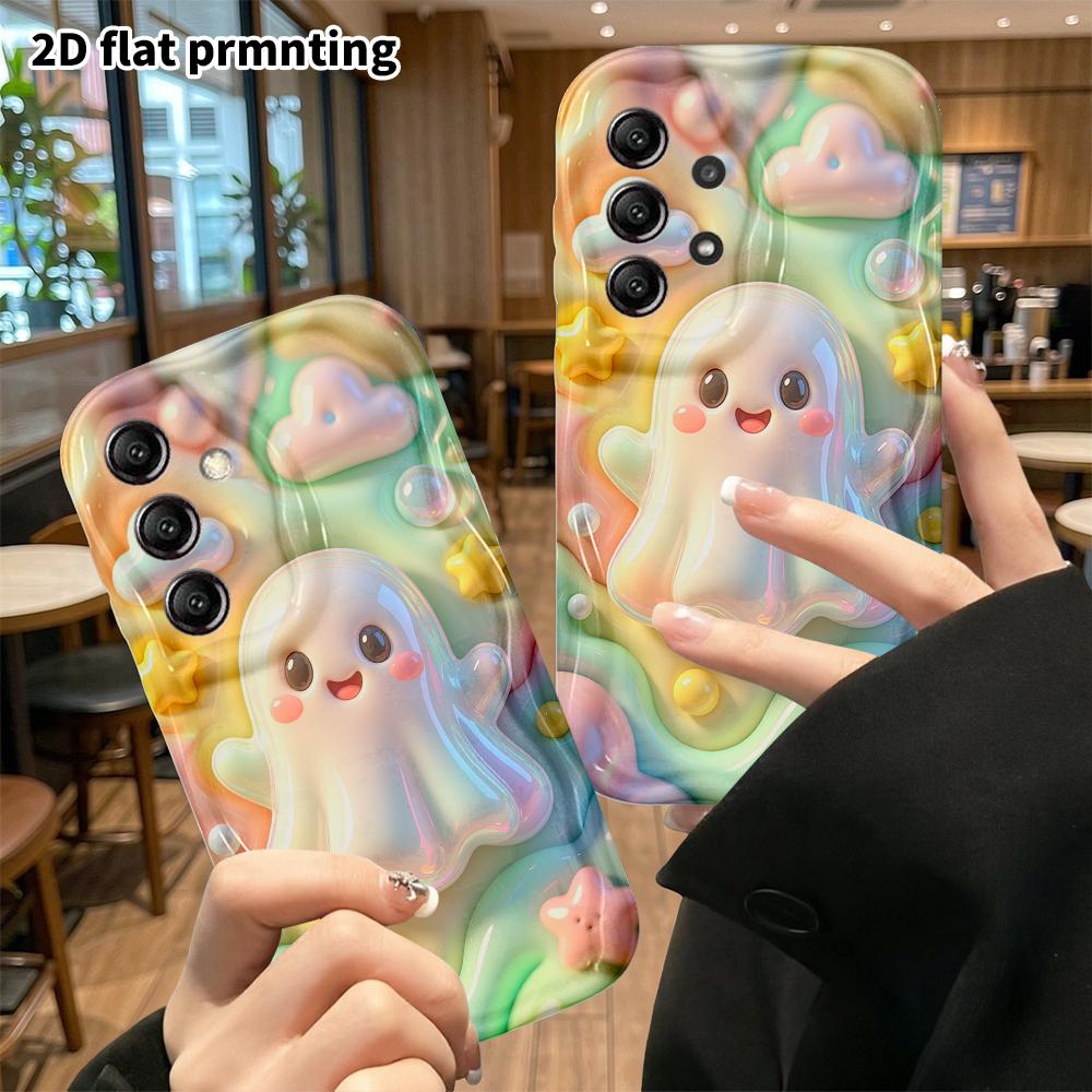 Phone case: 2D flat design suitable for Samsung Galaxy A34 A35 M05 M06 S20 S22 S21 FE Plus 5G protective case, rainbow little ghost, perfect Christmas