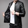 Pierre Cardin Men's Slim Fit Stand Collar PU Leather Jacket