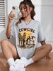 The Cowgirl And Her Cow And Horse Live In The West Female Tops Street Casual T Shirt Oversize Streetwear Cotton O-Neck T Shirt