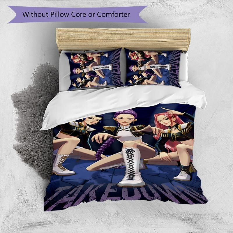 KPOP Hunter 3pcs Bedding Set Duvet Cover Closure Includes 1 Duvet Cover & 2 Pillowcases for All Seasons Bedroom Home Dorm Decor