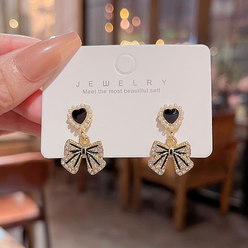 Легкие роскошные серьги-бантики в форме сердца со стразами для женщин