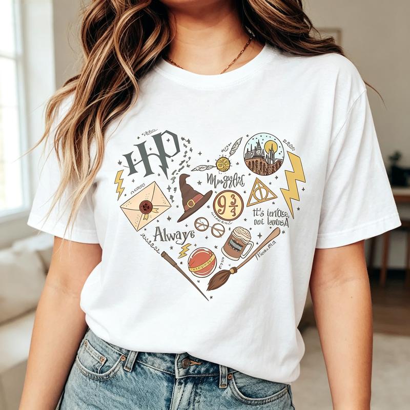 Vintage Wizard Academy Tee Magic Letter Hat Lightning Print Men Women Cotton Short Sleeve Trendy Streetwear