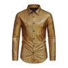 Мужская бронзовая рубашка с рыбьей чешуей, весенне-осенняя однобортная рубашка с лацканами и длинными рукавами, облегающая повседневная рубашка для банкета, клубная одежда