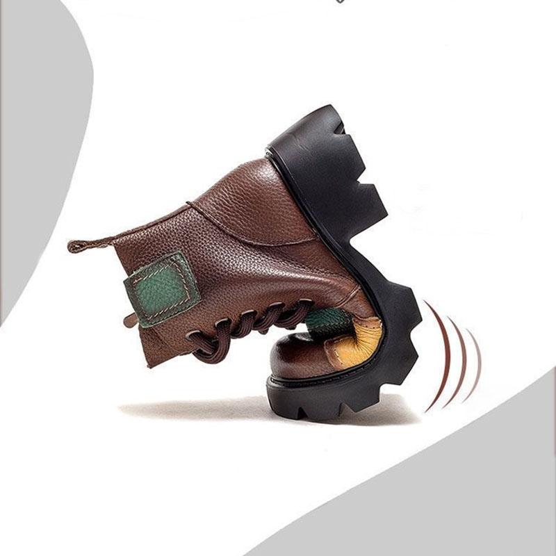 Thick-heeled Boots Women's Spring and Autumn Soft Leather Color Short Boots High-heeled Waterproof Platform Retro Single Boot