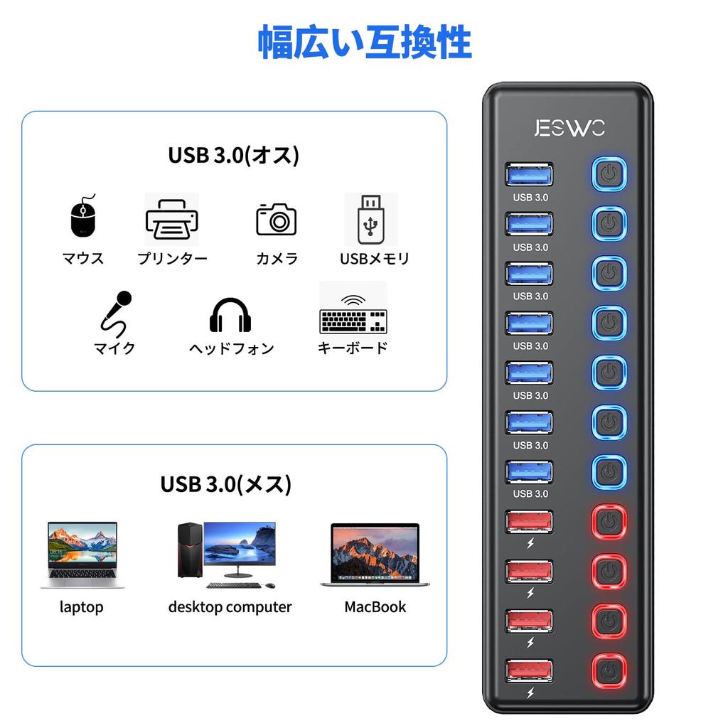 JESWO USB-хаб с питанием 7 портов расширения 4 зарядных USB 5 Гбит/с расширение данных с независимым адаптером переменного тока 12 В 3 А Совместим с Pro и другими системами