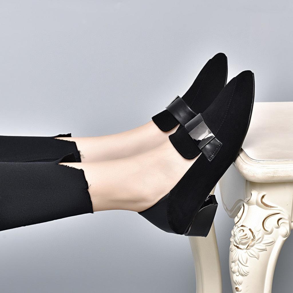 Женские туфли на высоком каблуке с острым носком, осенние новые, из овчины, с квадратной пряжкой, на толстом каблуке, одинарные туфли, модная обувь, обувь на четыре сезона, рабочая обувь