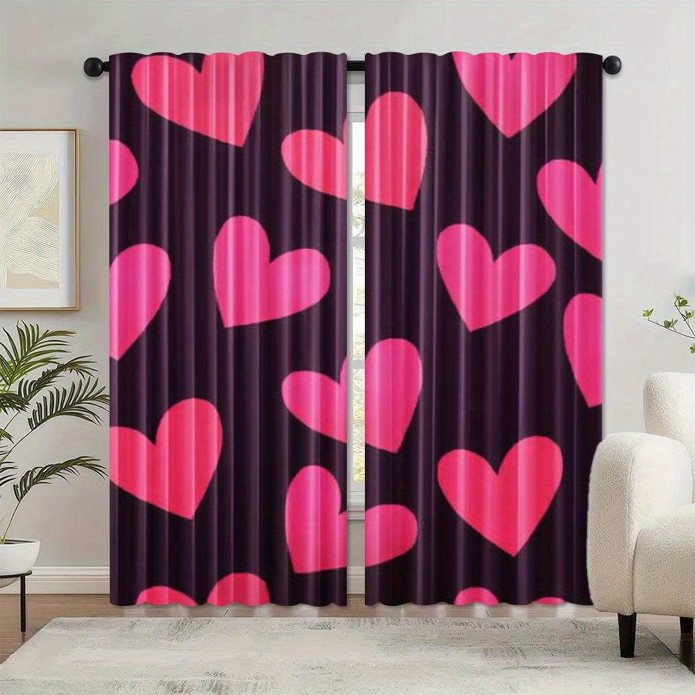 2pcs Elegant Heartbeat Pattern Curtains - Dark Purple Polyester Light Filtering, Rod Pocket Design for Living Room, Bedroom, or