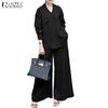 ZANZEA Women Long Sleeve Blouse and Pants Casual Two Piece Suit Sets