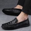 Genuine Leather Male Casual Shoes Fashion Mens Loafers Breathable Slip On Driving Shoes Crocodile Pattern Moccasins Comfy Flats