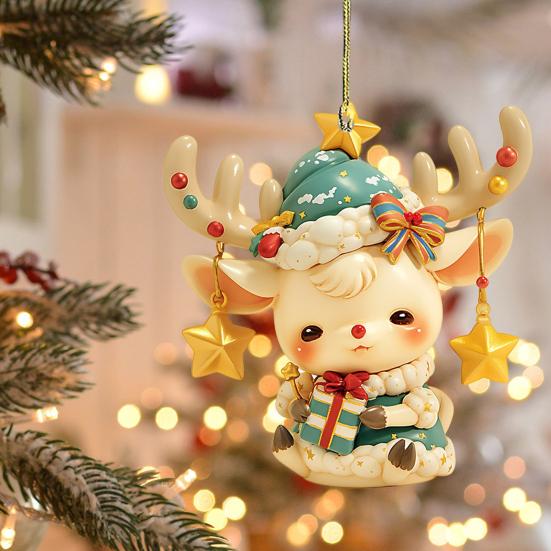 Рождественский автомобильный брелок 2D акриловый брелок Санта Олень Автомобильное зеркало Подвесное украшение Праздничный декор