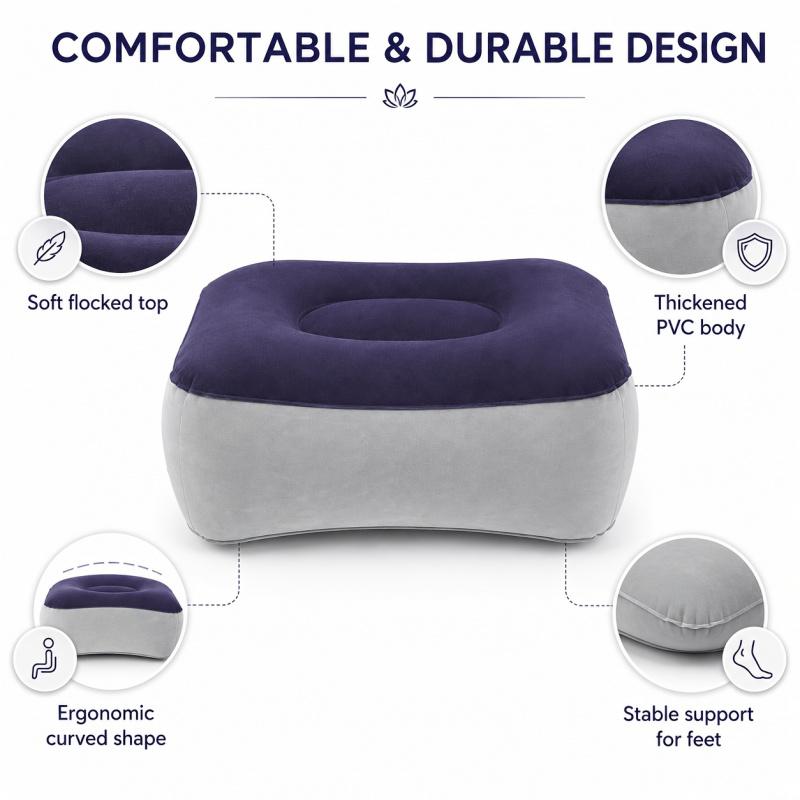 Thickened PVC Inflatable footrest, adjustable inflatable footstool Portable footrest for long-distance travel by plane or high-speed train Home