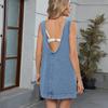 Женские джинсовые жилеты без рукавов с открытыми плечами и открытой спиной повседневные платья-майки с карманами