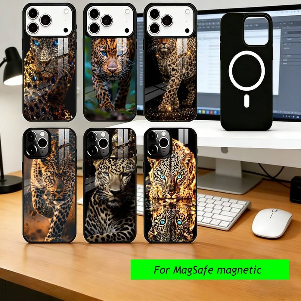Крутой чехол для телефона с принтом гепарда для iPhone17,16,15,14,13,12,11 Plus,Pro, магнитный с Magsafe, для беспроводной зарядки