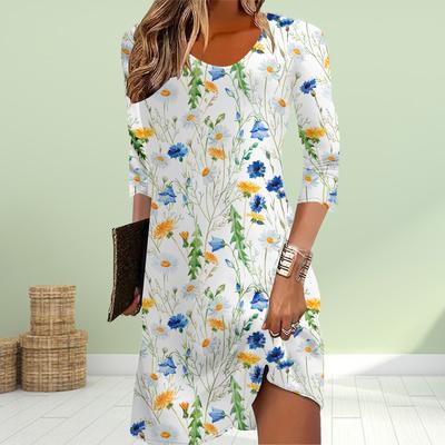 Женское повседневное платье осеннее оранжевое платье с принтом танцующих цветов для женщин с круглым вырезом и коротким рукавом платье больших размеров