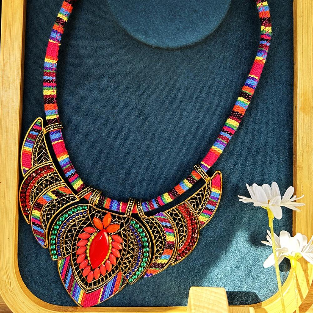 3Pcs/Set Braided Rope Bohemian Necklace Ethnic Style Leisure Necklace Indian Choker Ladies