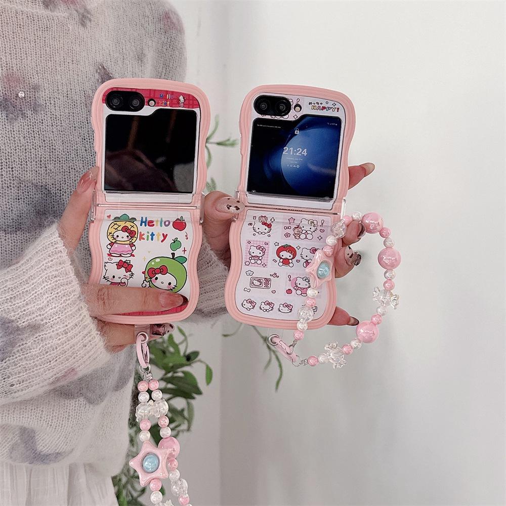 Складной мягкий чехол для телефона Samsung Galaxy Z Flip Series Hello Kitty с ремешком