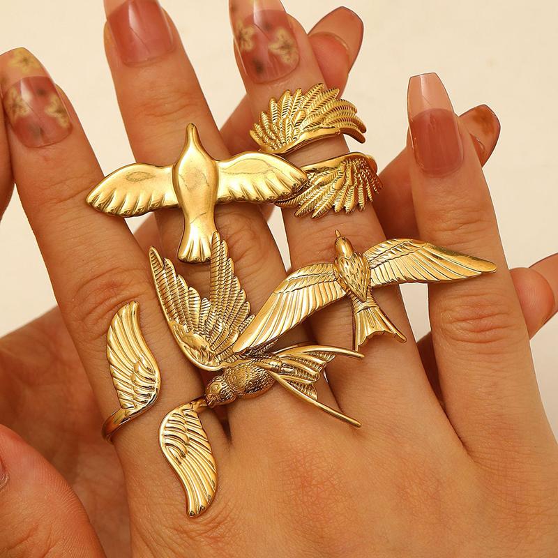 1 шт. Новое Минималистичное Позолоченное 18K Золотом Крылья Ангела Крылья Голубя Мира Открытые Кольца Модные Водонепроницаемые Ювелирные Изделия из Нержавеющей Стали
