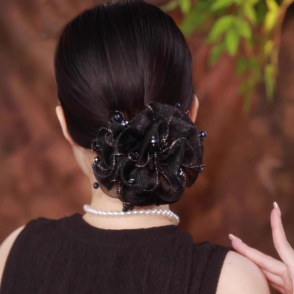 Retro Floral Large Intestine Hair Tie - Voluminous Women's Bun Accessory, Extra Large Elastic Head Flower Hair Band